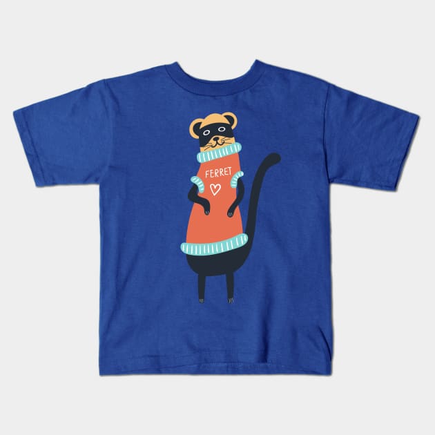 Funny Ferret Kids T-Shirt by JunkyDotCom